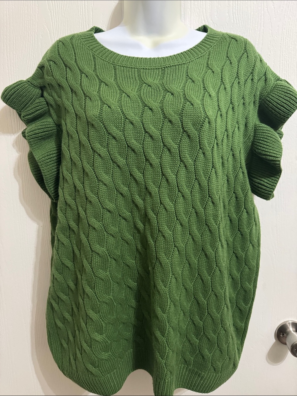 Cato Cable Knit Sweater Vibrant Green Ruffled Cap Sleeve Women’s 18 20 Fall
